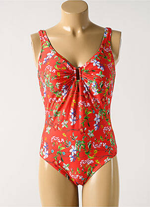 Maillot de bain 1 pièce effet matière satinée haut soutien-gorge moulé rouge TESSY femme