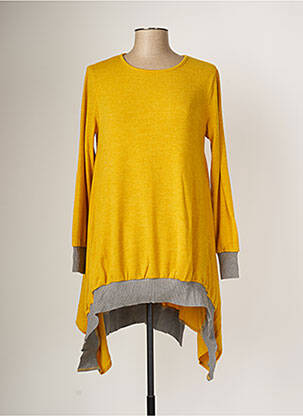 Pull tunique tissage chiné manches longues jaune MALOKA femme