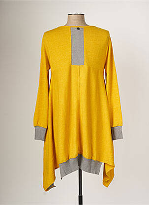 Pull tunique tissage chiné manches longues jaune MALOKA femme
