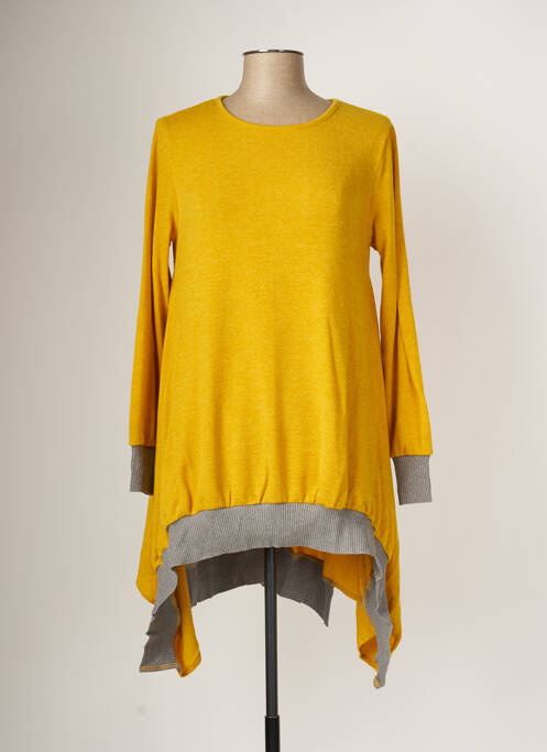 Pull tunique tissage chiné manches longues jaune MALOKA femme