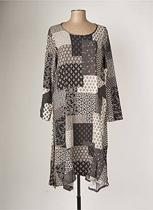 Robe mi-longue imprimé fantaisie manches longues beige G!OZE femme