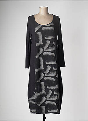 Robe mi-longue imprimé fantaisie manches longues noir G!OZE femme