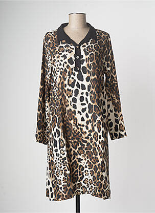 Robe mi-longue coupe fluide manches longues marron G!OZE femme