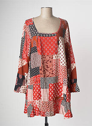 Robe courte coupe évasée manches longues rouge G!OZE femme