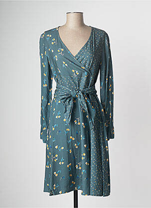 Robe mi-longue imprimé fleurs manches longues vert PAUL BRIAL femme