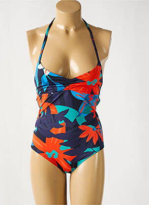 Maillot de bain 1 pièce effet matière satinée haut triangles bleu SIMONE PERELE femme