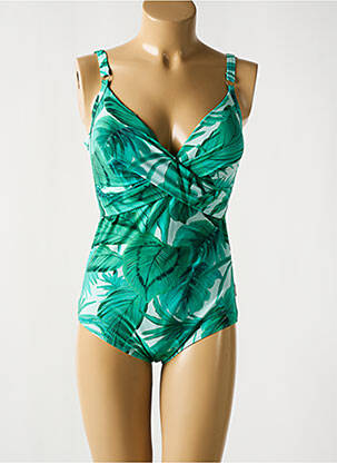 Maillot de bain 1 pièce effet matière satinée haut soutien-gorge moulé vert ROSA FAIA femme