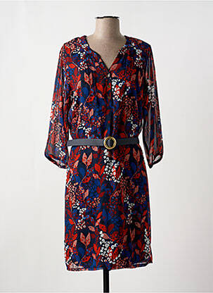 Robe mi-longue coupe fluide manches 3/4 rouge CHRISTINE LAURE femme