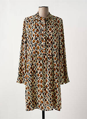 Robe mi-longue imprimé fantaisie manches longues marron C'EST BEAU LA VIE femme