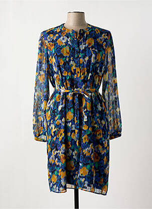 Robe mi-longue coupe fluide manches longues bleu JULIE GUERLANDE femme