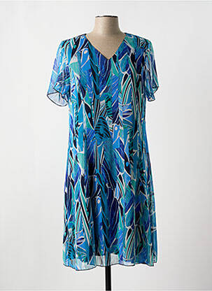 Robe mi-longue imprimé fantaisie manches courtes bleu GEVANA femme