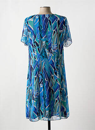Robe mi-longue coupe fluide manches courtes bleu GEVANA femme
