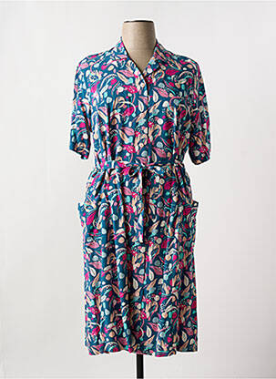 Robe mi-longue imprimé fantaisie manches courtes vert FRANCE RIVOIRE femme