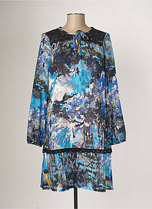 Robe mi-longue imprimé fantaisie manches longues bleu MALOKA femme