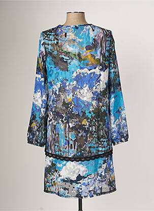 Robe mi-longue imprimé fantaisie manches longues bleu MALOKA femme