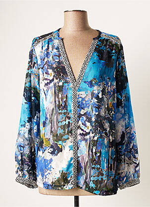 Blouse imprimé fantaisie manches longues bleu MALOKA femme