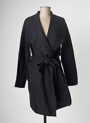 Manteau long tissage laine bouillie sans capuche noir MALOKA femme