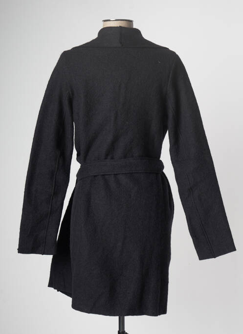 Manteau long tissage laine bouillie sans capuche noir MALOKA femme