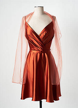 Robe mi-longue coupe évasée fines bretelles orange FRANCE MODE femme