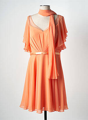 Robe mi-longue tissage crêpe manches courtes orange FASHION NEW YORK femme