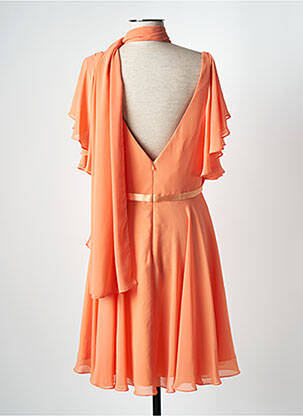 Robe mi-longue tissage crêpe manches courtes orange FASHION NEW YORK femme