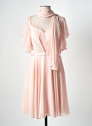 Robe mi-longue tissage crêpe manches courtes rose FASHION NEW YORK femme