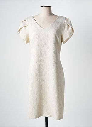 Robe mi-longue manches courtes manches courtes beige FRANK LYMAN femme