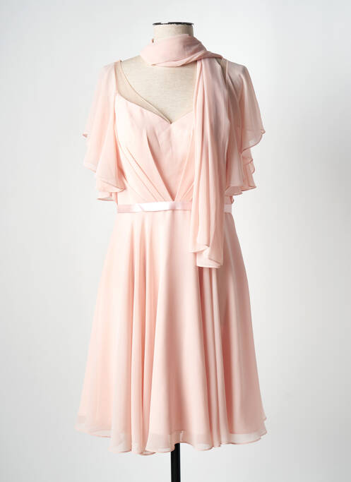 Robe mi-longue tissage crêpe manches courtes rose FASHION NEW YORK femme