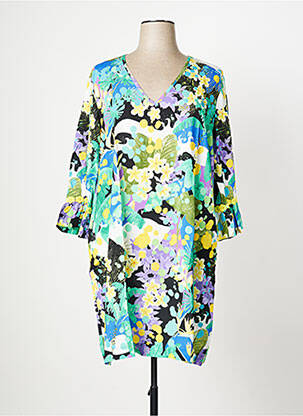 Robe mi-longue imprimé fleurs manches 3/4 vert MALOKA femme