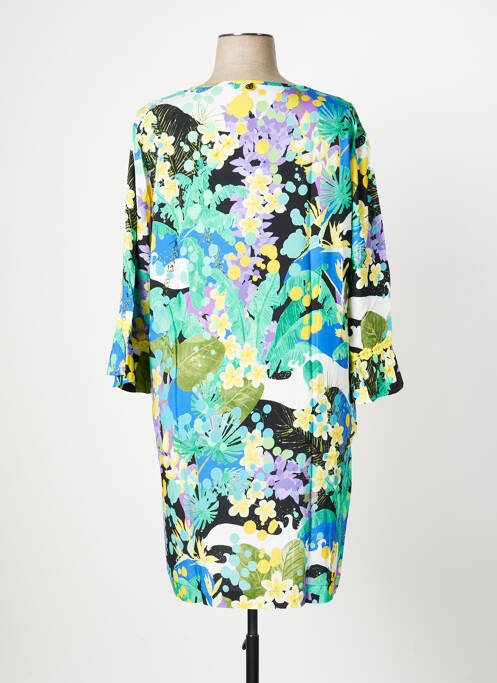 Robe mi-longue imprimé fleurs manches 3/4 vert MALOKA femme