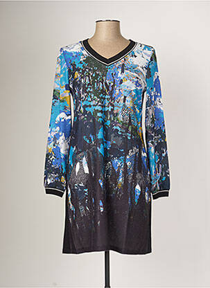 Robe mi-longue imprimé fantaisie manches longues bleu MALOKA femme