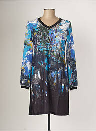Robe mi-longue imprimé fantaisie manches longues bleu MALOKA femme