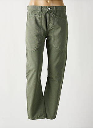 Pantalon droit tissage popeline taille haute vert ACQUAVERDE femme