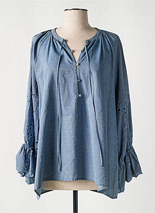 Blouse manches longues manches longues bleu HANA SAN femme