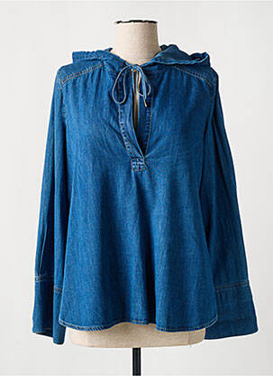 Blouse poignets boutonnés avec fente manches longues bleu HANA SAN femme