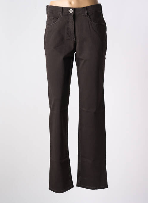 Pantalon droit fermeture zippée sous rabat boutonné marron STARK femme