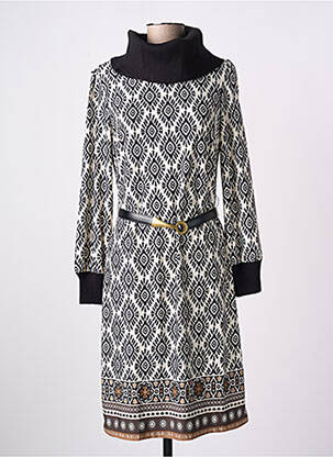 Robe mi-longue imprimé fantaisie manches longues noir K-DESIGN femme