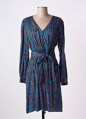 Robe mi-longue imprimé fantaisie manches longues bleu EVA KAYAN femme