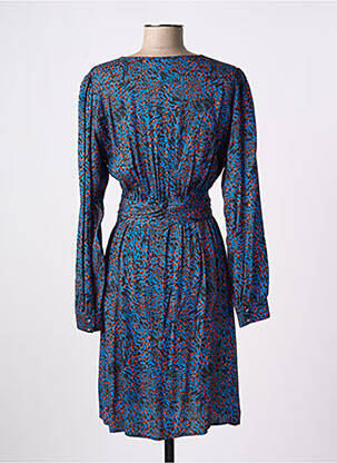 Robe mi-longue imprimé fantaisie manches longues bleu EVA KAYAN femme