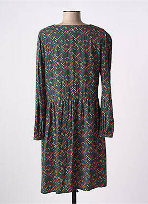 Robe mi-longue imprimé fantaisie manches longues vert DIPLODOCUS femme