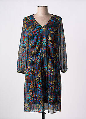 Robe mi-longue coupe fluide manches longues bleu SIGNE NATURE femme