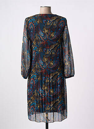 Robe mi-longue coupe fluide manches longues bleu SIGNE NATURE femme