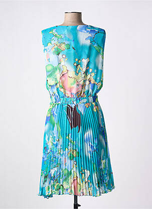 Robe mi-longue imprimé fantaisie sans manche bleu CHRISTINE LAURE femme
