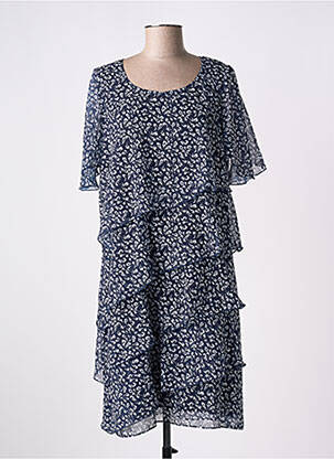 Robe mi-longue coupe fluide manches courtes bleu GREGORY PAT femme