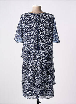 Robe mi-longue imprimé fleurs manches courtes bleu GREGORY PAT femme