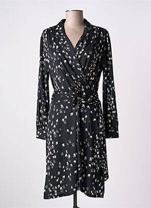 Robe mi-longue imprimé fantaisie manches longues noir K-DESIGN femme