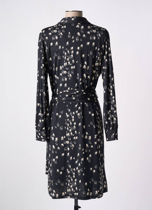 Robe mi-longue imprimé fantaisie manches longues noir K-DESIGN femme
