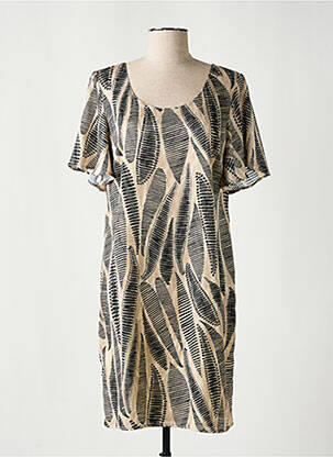 Robe mi-longue coupe fluide manches courtes beige SIGNE NATURE femme