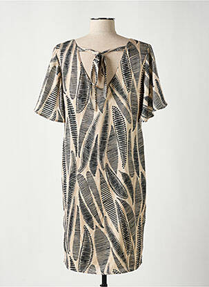 Robe mi-longue coupe fluide manches courtes beige SIGNE NATURE femme