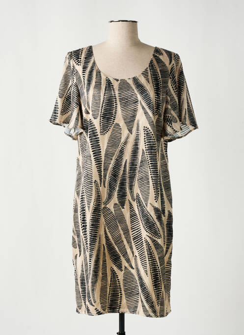 Robe mi-longue coupe fluide manches courtes beige SIGNE NATURE femme